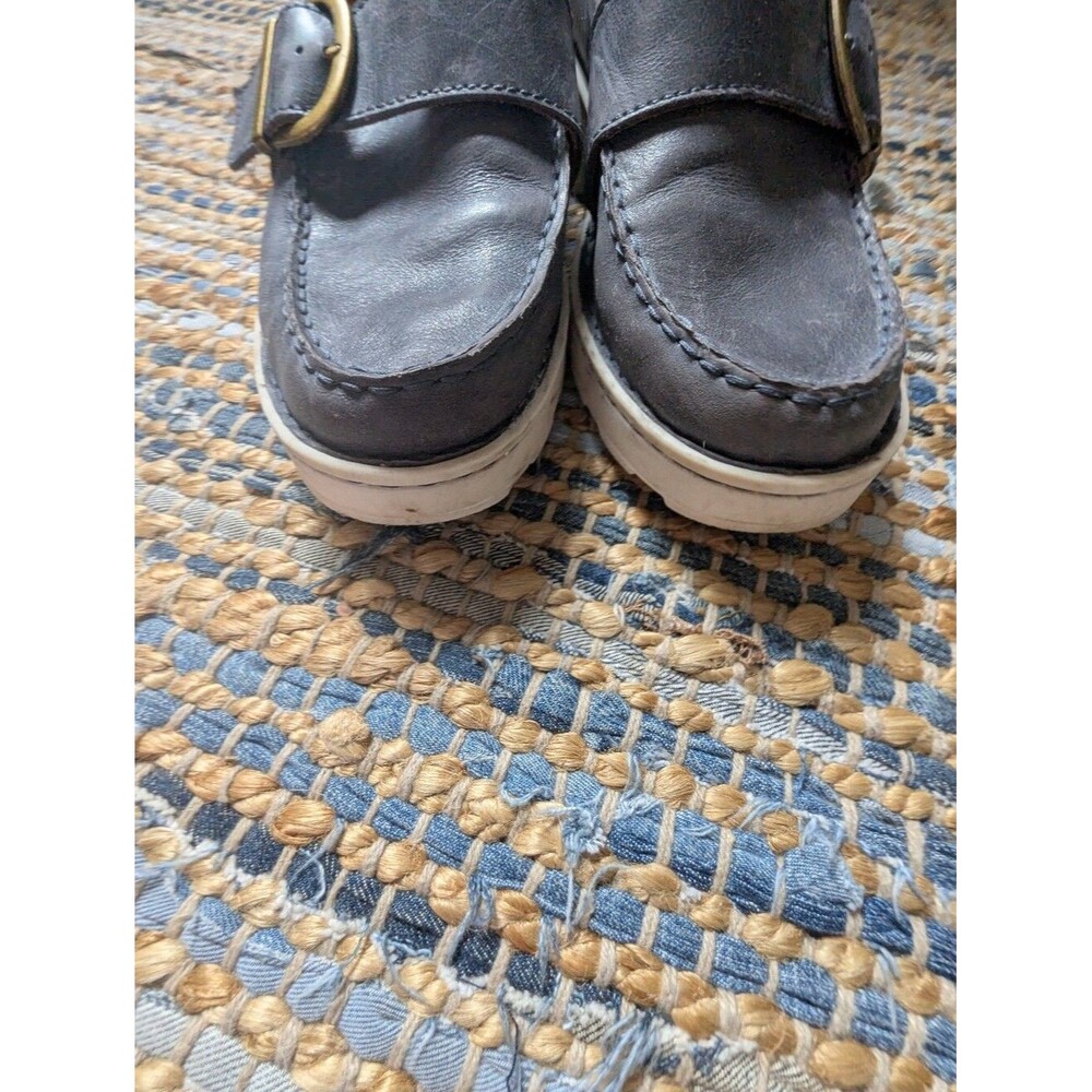 Born Contesta Slate Blue Leather Lug Sole Loafers 9 Chunky Buckle Comfort Shoes - Picture 12 of 12